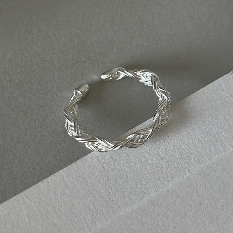 Minimalist Love Heart Open Ring | Romantic Braided Silver Ring | Ins Style Jewelry