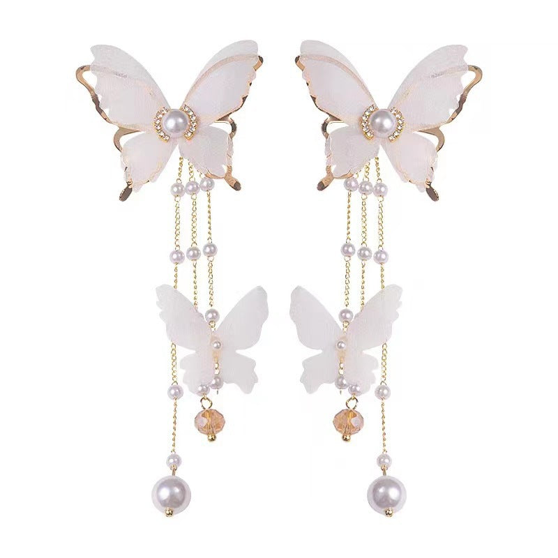 Butterfly Lace Pearl Rhinestone Earrings