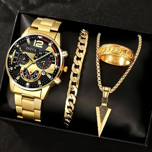 Men's Black Minimalist Quartz Watch Set