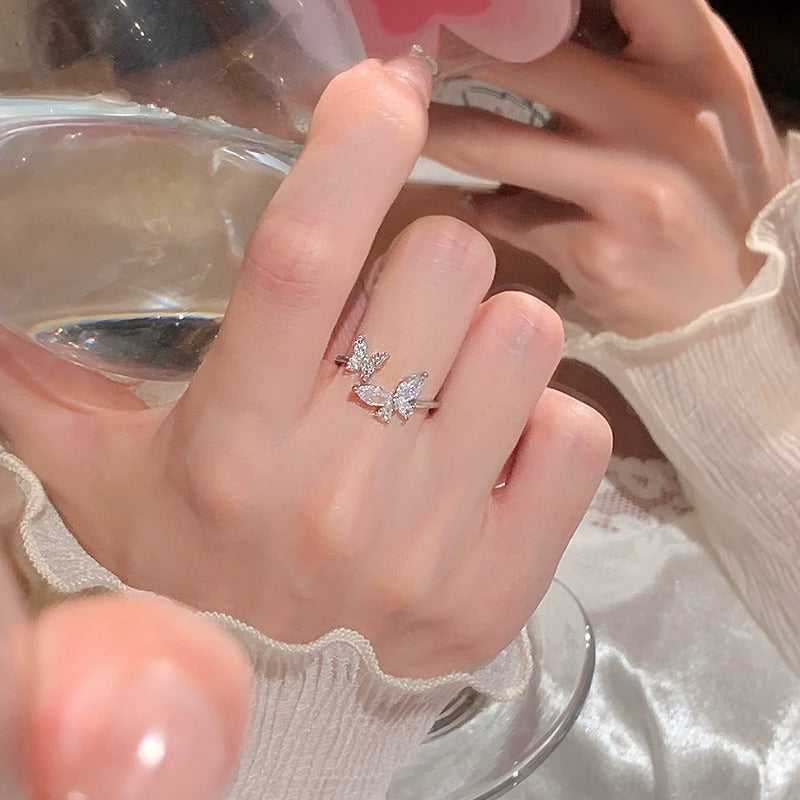 Sparkling Crystal Butterfly Open Ring | Adjustable Marquise Zircon Everyday Ring