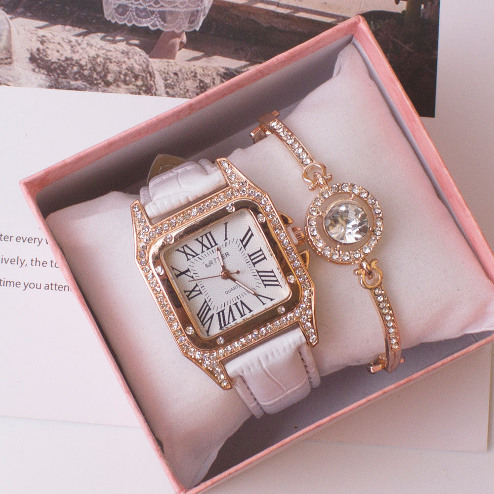 Square Watch Rhinestone Women's Suit Watch Box