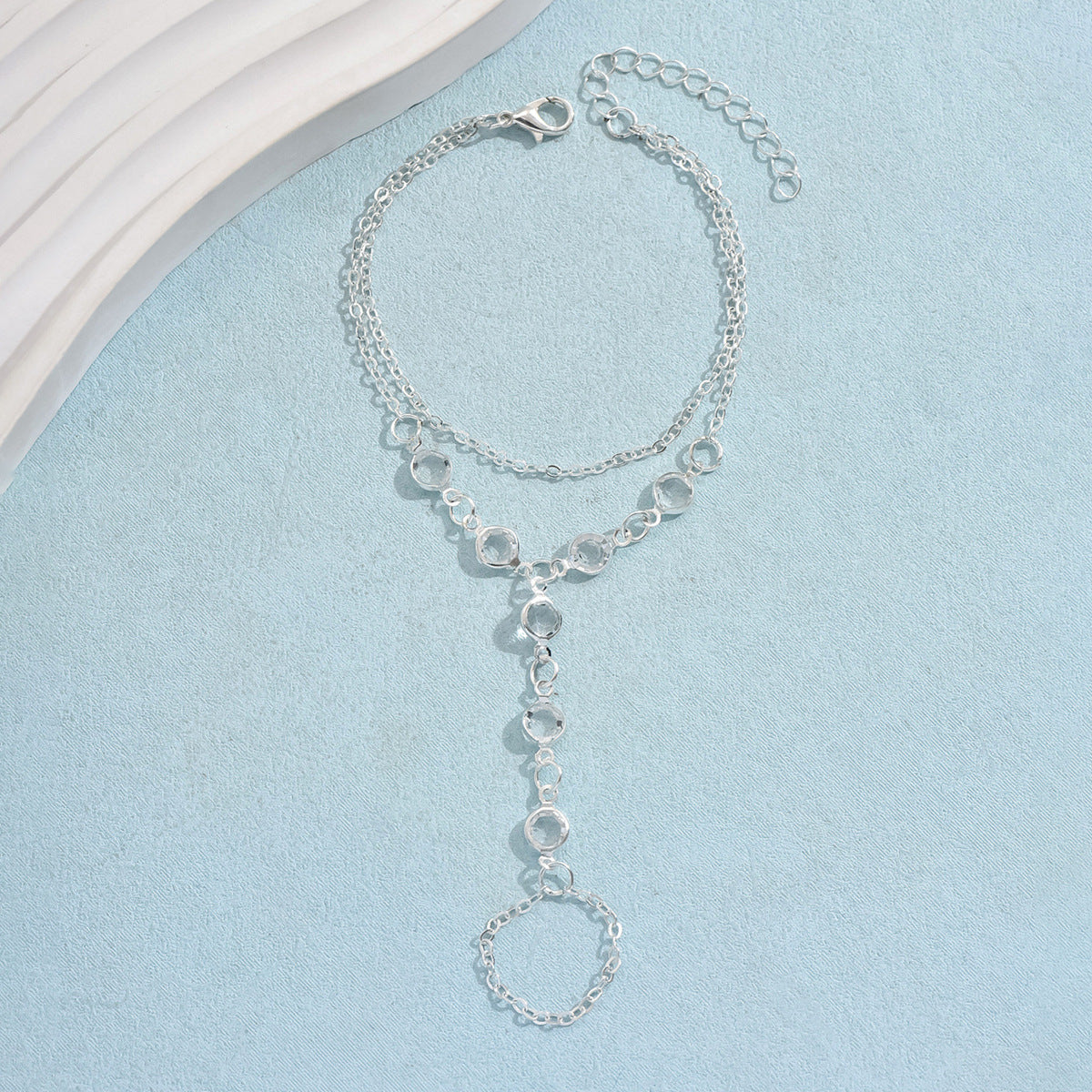 Boho Stainless Steel Crystal Hand Chain | Unisex Silver-Toned Finger Ring Bracelet