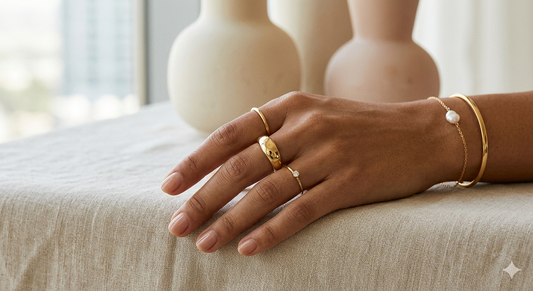 Minimalist 18k gold stacking rings for women - Warm Luxury Jewelry Styling