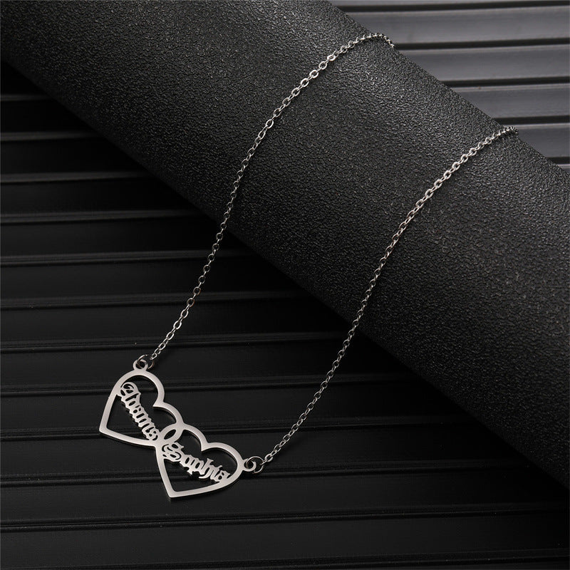 Customized Two-Name Heart Pendant Necklace | Titanium Steel