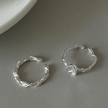Minimalist Love Heart Open Ring | Romantic Braided Silver Ring | Ins Style Jewelry