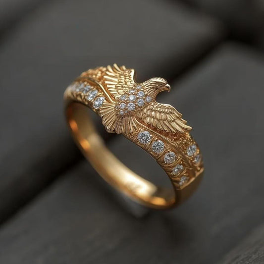 American-style Golden Eagle-wing Men Ring
