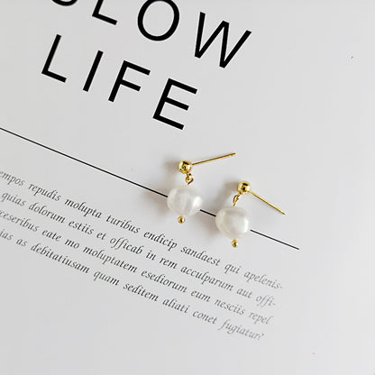 Classic Gold & Pearl Drop Earrings | Minimalist 18K Gold Plated Bridal Pearl Studs