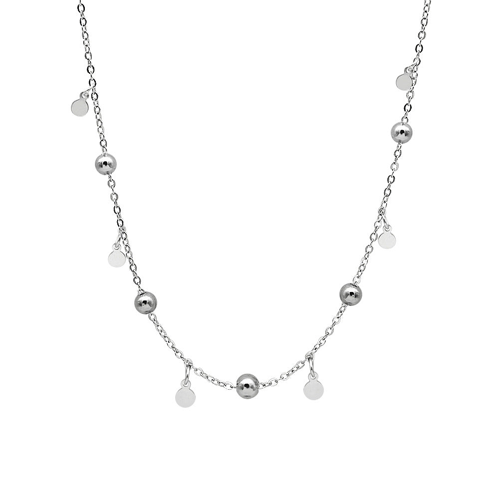 The Celestial Link Choker – Shimmering Silver Disc & Bead Droplet Necklace