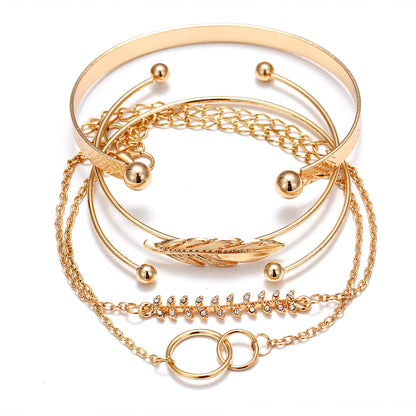 Regency Electroplated Alloy Bracelet Stack | Women's Simple Geometric Pearl-Style Charm Set