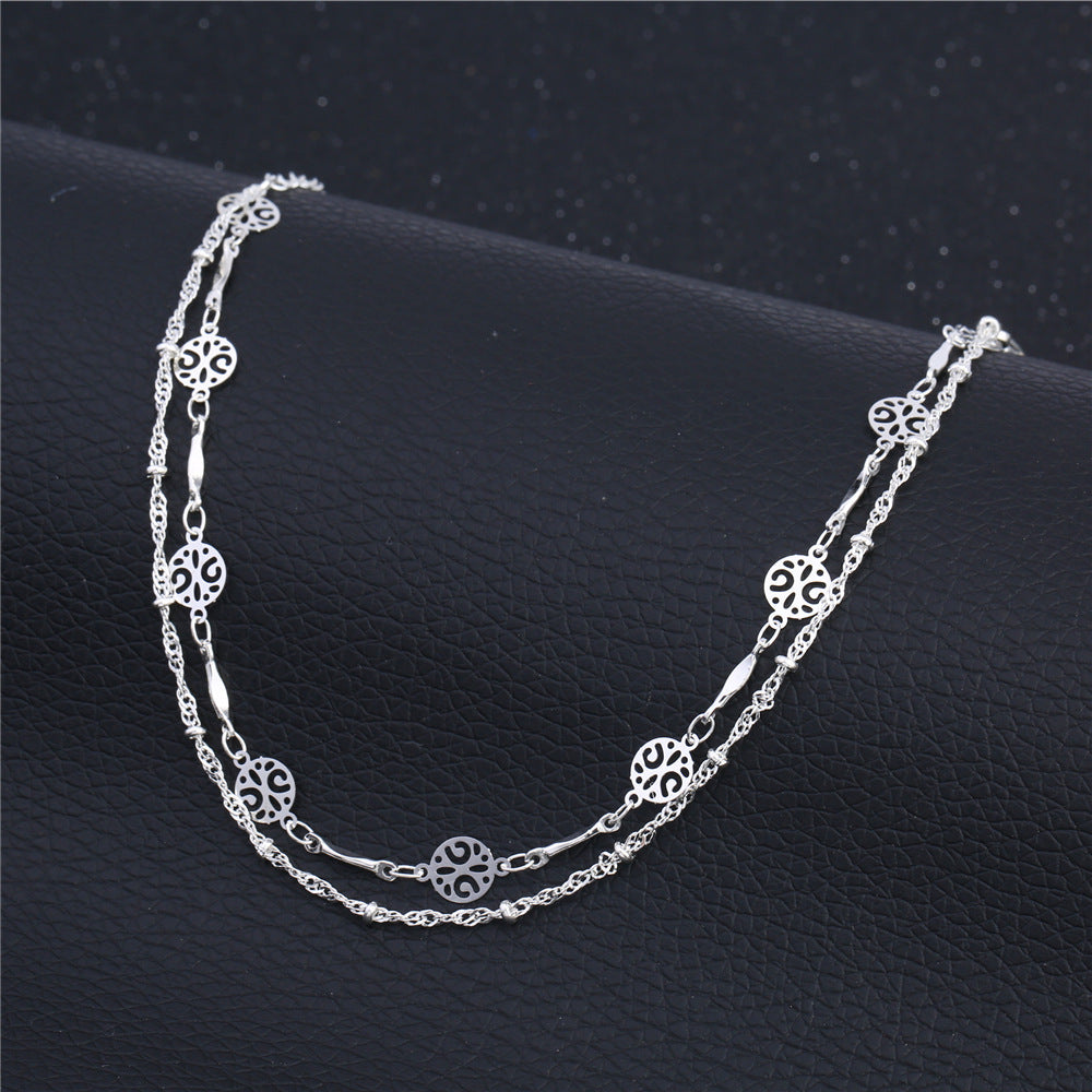 Bohemian Double-Layered Silver Anklet | Celestial Filigree Constellation Foot Chain