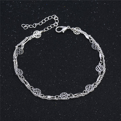 Bohemian Double-Layered Silver Anklet | Celestial Filigree Constellation Foot Chain
