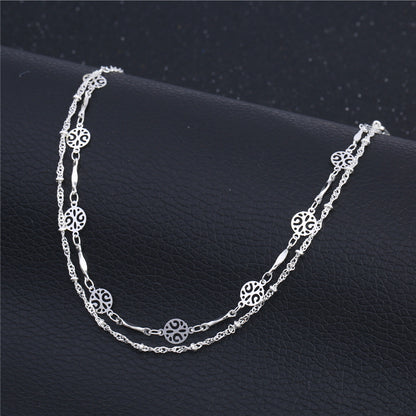 Bohemian Double-Layered Silver Anklet | Celestial Filigree Constellation Foot Chain