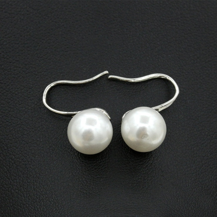 Classic Lustrous Pearl Drop Earrings | Minimalist Silver-Tone French Hook Bridal Earrings
