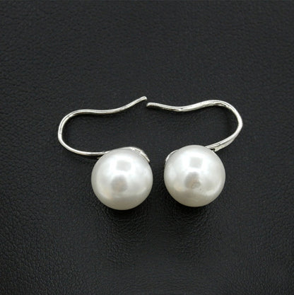 Classic Lustrous Pearl Drop Earrings | Minimalist Silver-Tone French Hook Bridal Earrings