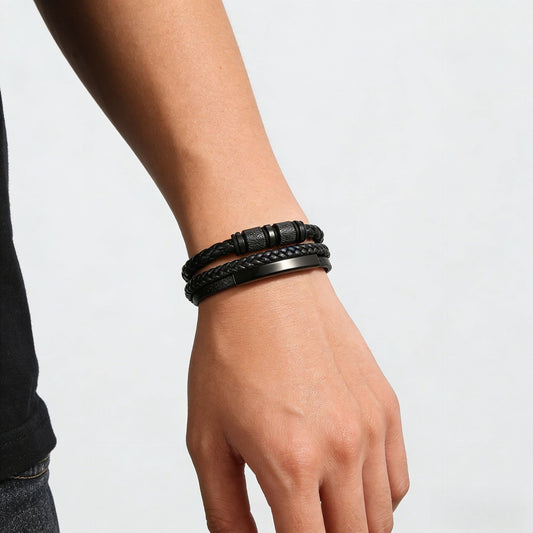 Braided Leather Bracelet Handmade Three-layer