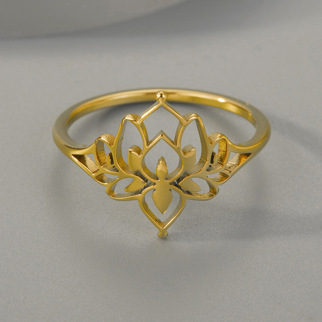 18K Gold Plated Lotus Filigree Ring | Minimalist Mandala Flower Statement Ring