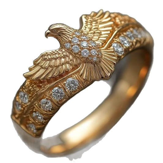 American-style Golden Eagle-wing Men Ring