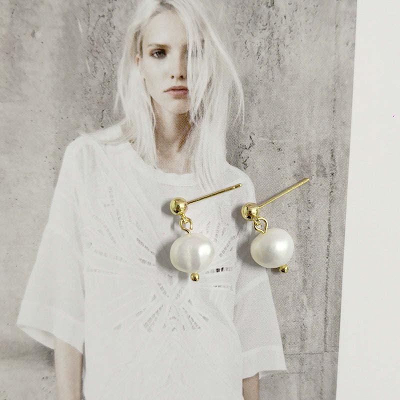 Classic Gold & Pearl Drop Earrings | Minimalist 18K Gold Plated Bridal Pearl Studs