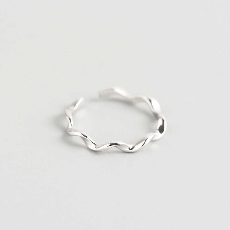 The "Tidal Duo" Ring Set | Textured Silver Stackable Rings | Fluid Geometric Open Rings