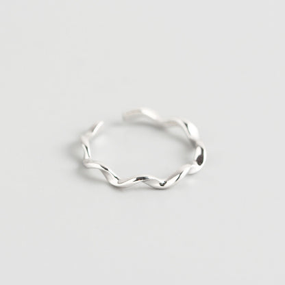 The "Tidal Duo" Ring Set | Textured Silver Stackable Rings | Fluid Geometric Open Rings