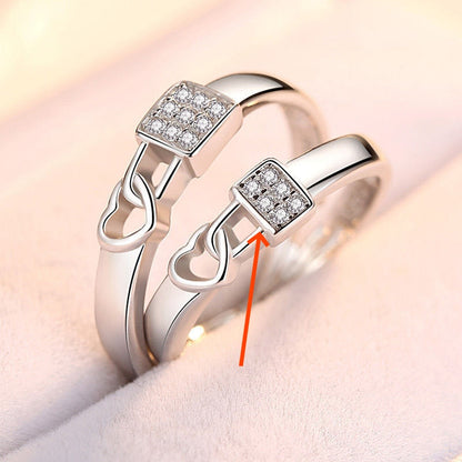 "The Bond" Matching Couple Rings | Cubic Zirconia Heart & Lock Promise Jewelry | Resizable