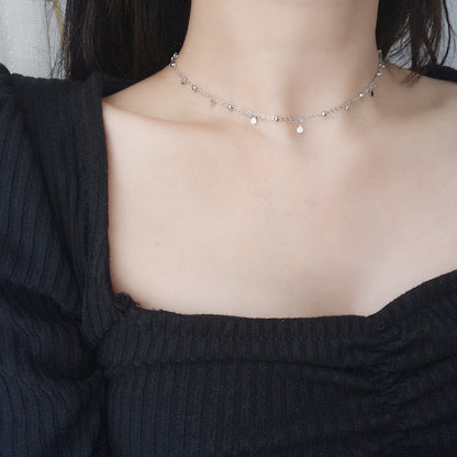 The Celestial Link Choker – Shimmering Silver Disc & Bead Droplet Necklace