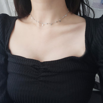 The Celestial Link Choker – Shimmering Silver Disc & Bead Droplet Necklace