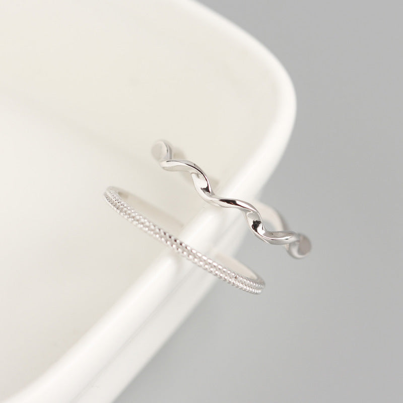 The "Tidal Duo" Ring Set | Textured Silver Stackable Rings | Fluid Geometric Open Rings