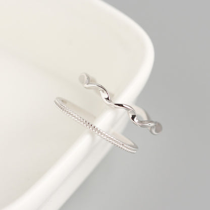 The "Tidal Duo" Ring Set | Textured Silver Stackable Rings | Fluid Geometric Open Rings