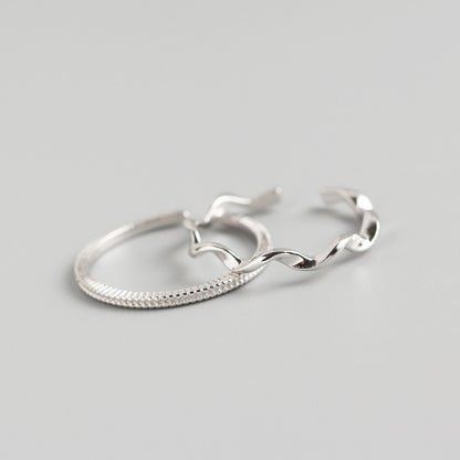 The "Tidal Duo" Ring Set | Textured Silver Stackable Rings | Fluid Geometric Open Rings