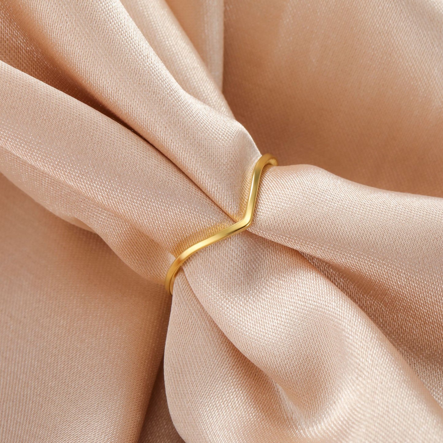 Gold V-Wave Minimalist Ring | Waterproof Stainless Steel Curved Stacking Band