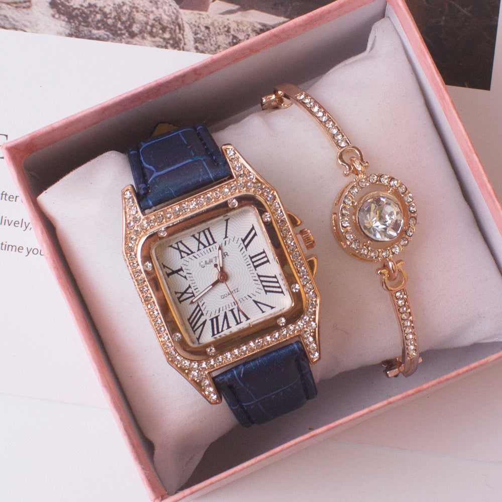 Square Watch Rhinestone Women's Suit Watch Box