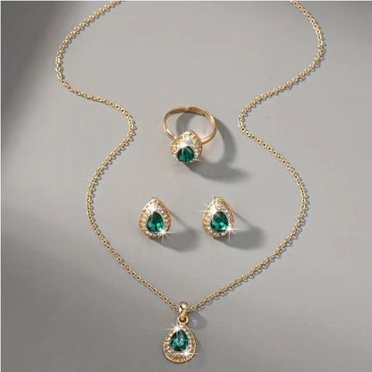 Set of 4 - Necklace - Earring Ring - Bracelet Water Drop Gem Series