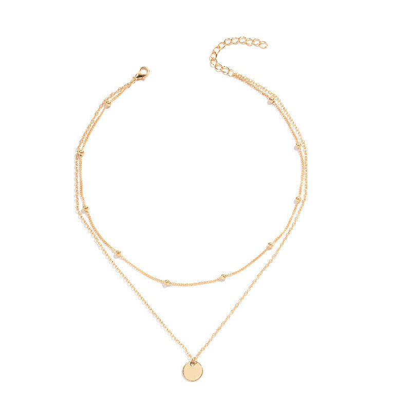 Round Double Bead with Disc Necklace for Women