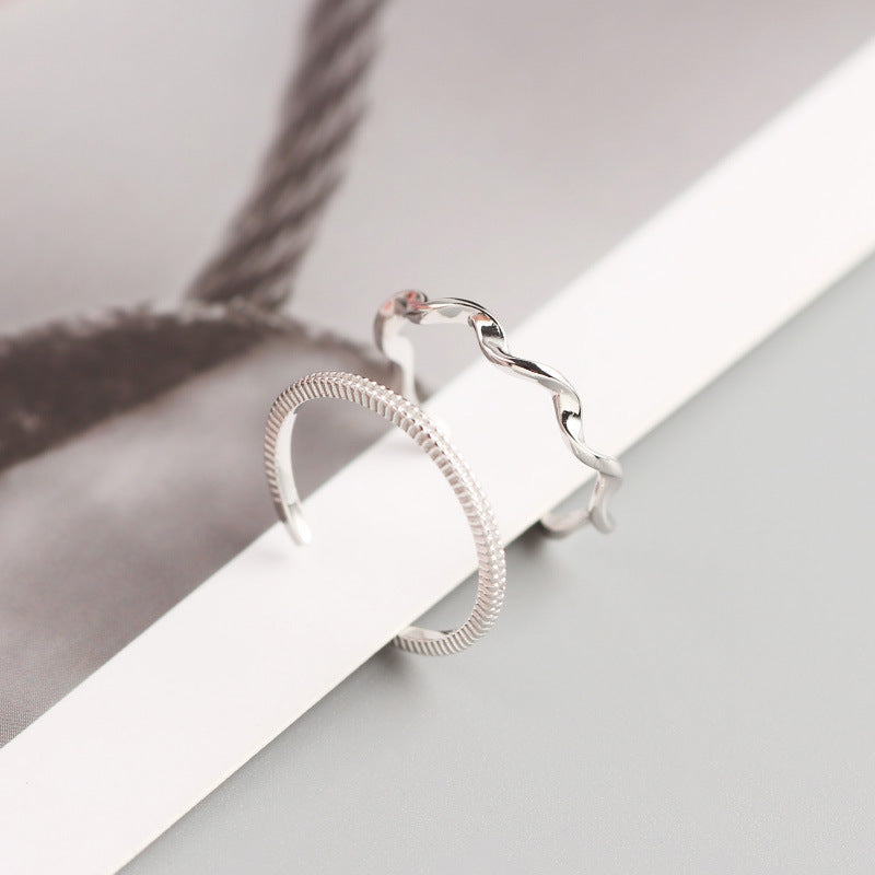 The "Tidal Duo" Ring Set | Textured Silver Stackable Rings | Fluid Geometric Open Rings