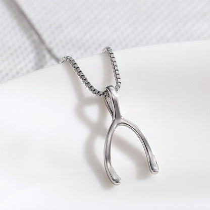 The Fortunate Arc – White Gold Plated Wishbone Necklace on Box Chain