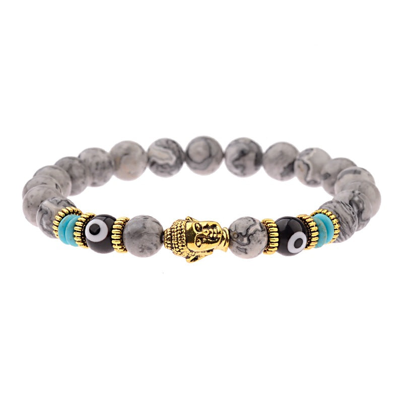 Zen Guardian Buddha Evil Eye Bracelet | Unisex Natural Stone Beaded Stretch Bracelet