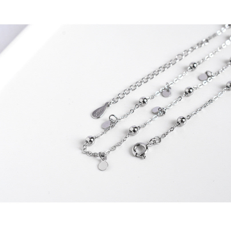 The Celestial Link Choker – Shimmering Silver Disc & Bead Droplet Necklace