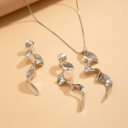 Liquid Metal Cold Wind Geometric Design Necklace Earrings
