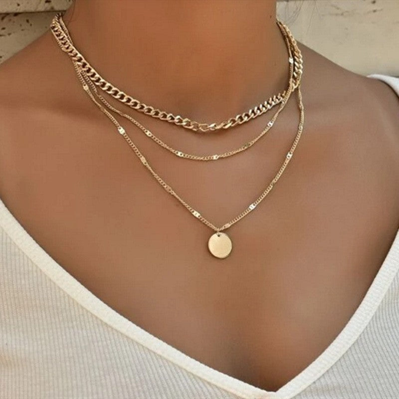 Women Retro Alloy Layered Clavicle Necklace