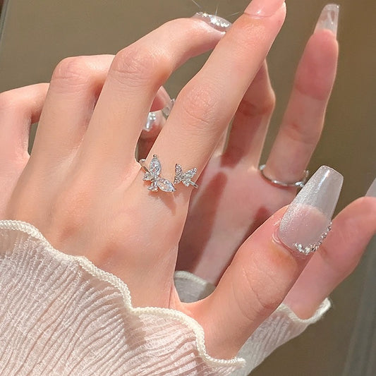 Sparkling Crystal Butterfly Open Ring | Adjustable Marquise Zircon Everyday Ring