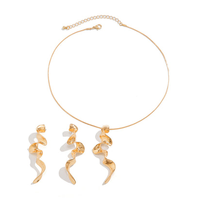 Liquid Metal Cold Wind Geometric Design Necklace Earrings