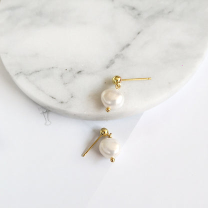 Classic Gold & Pearl Drop Earrings | Minimalist 18K Gold Plated Bridal Pearl Studs