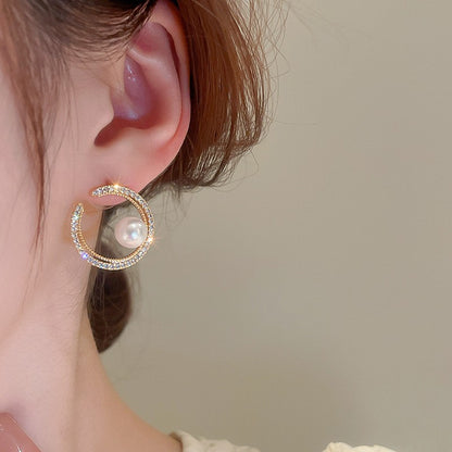 Ear Studs Pearl Niche Design Shiny Diamond