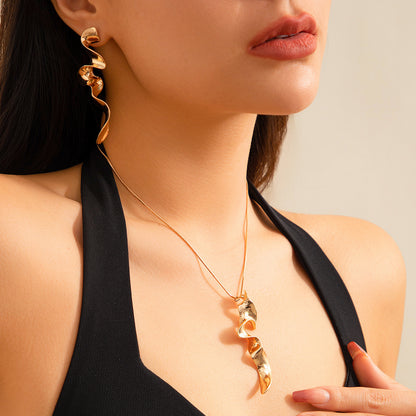 Liquid Metal Cold Wind Geometric Design Necklace Earrings