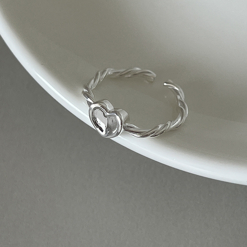 Minimalist Love Heart Open Ring | Romantic Braided Silver Ring | Ins Style Jewelry