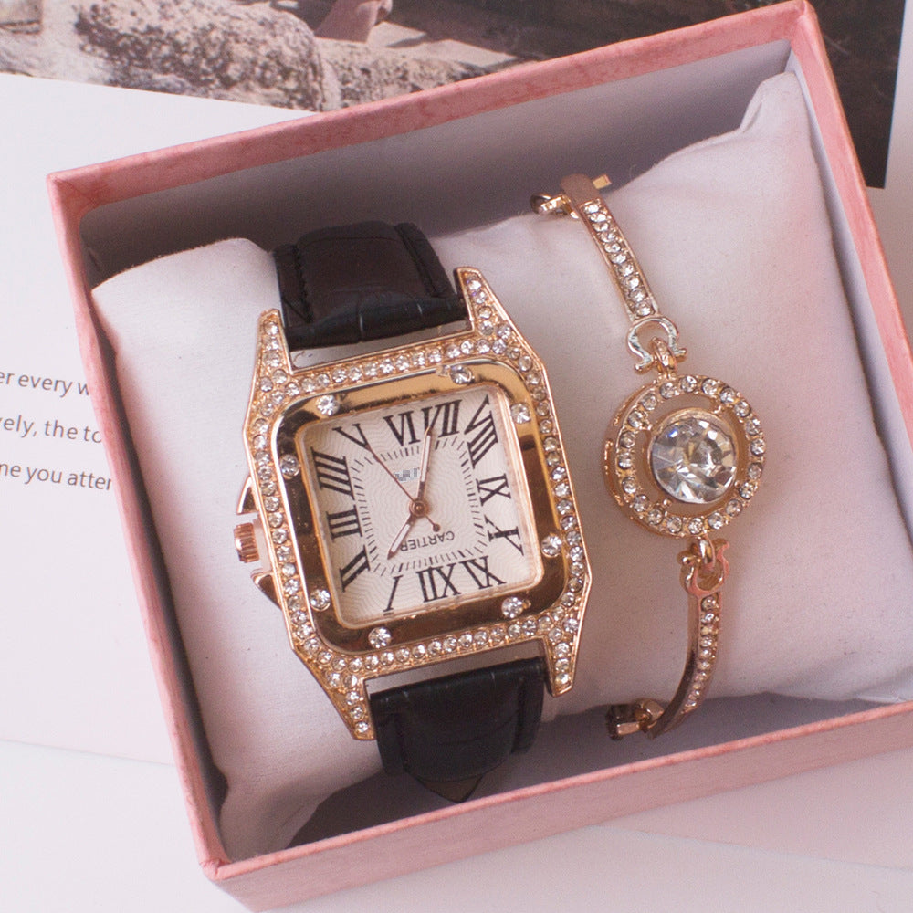 Square Watch Rhinestone Women's Suit Watch Box
