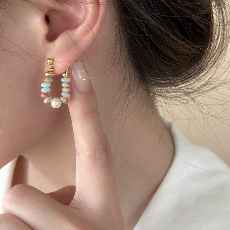 Colorful Dopamine Stone Pearl Earrings