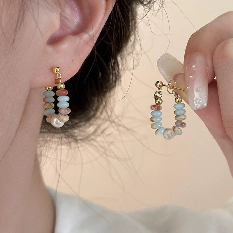 Colorful Dopamine Stone Pearl Earrings