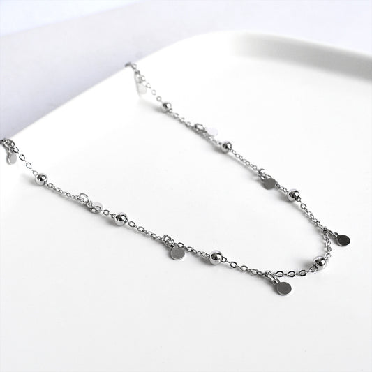 The Celestial Link Choker – Shimmering Silver Disc & Bead Droplet Necklace